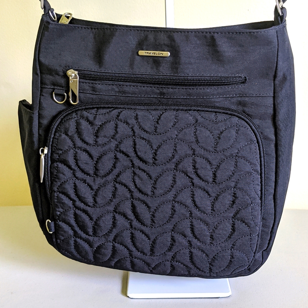 Travelon Large Black Anti-Theft Quilted Crossbody Travel Bag
